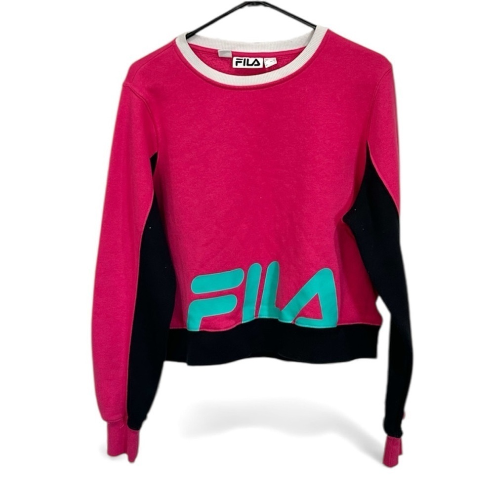 FILA Women's Pink and Black Logo Sweatshirt Excellent Cond. Size:Large